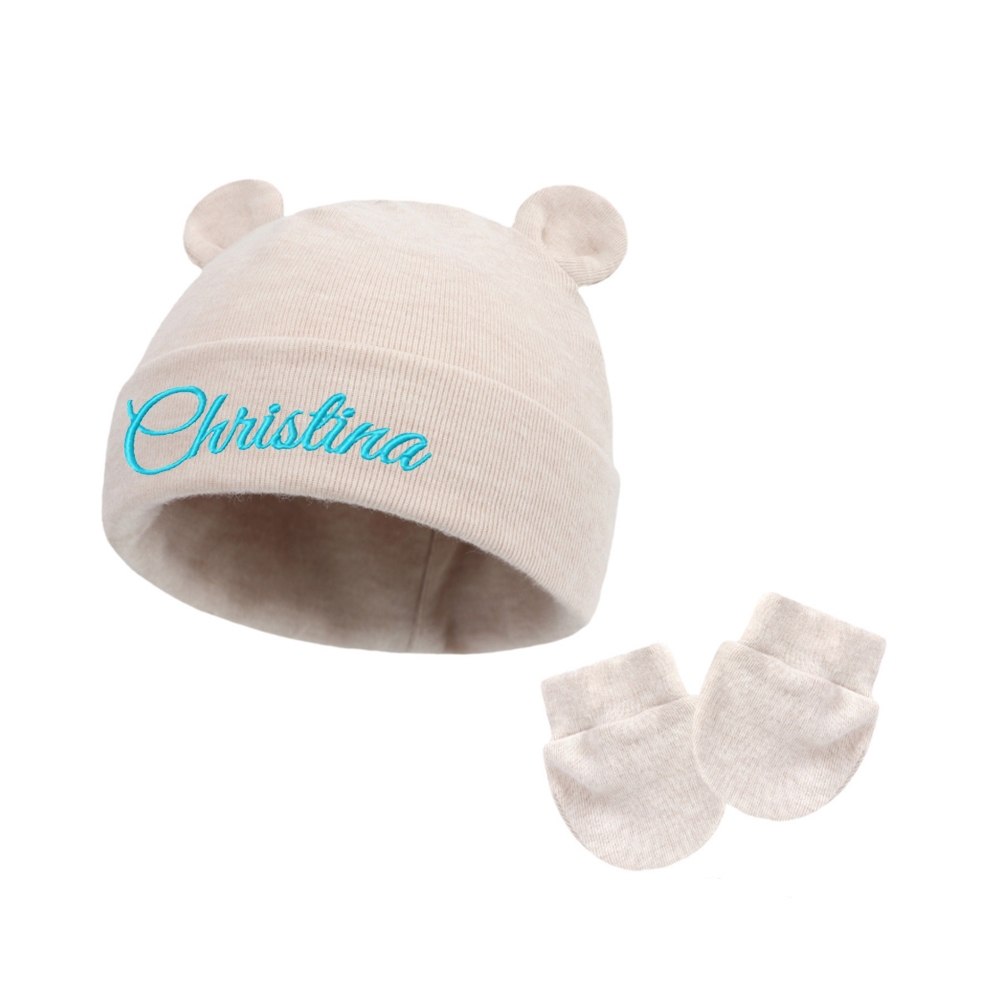 Personalized Embroidery Bear Newborn Homecoming Hat and Gloves Set | HSKid56