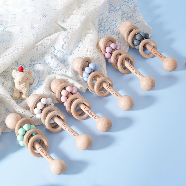 Personalized Cute Baby Wooden Rattle | CWBaby152