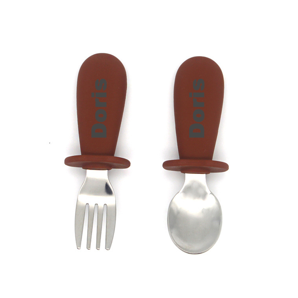 Personalised Kid Silicone Utensil Sets-Fork & Spoon  | CWBaby157