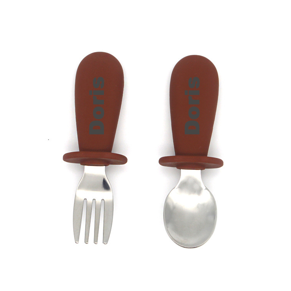 Personalised Kid Silicone Utensil Sets-Fork & Spoon  | CWBaby157