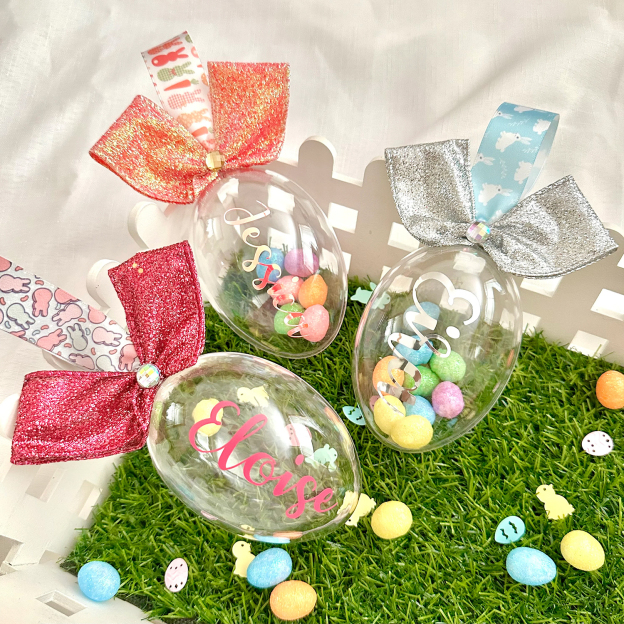 Personalized Shiny Ribbon Bunny Ears Easter Eggs | CWEaster35