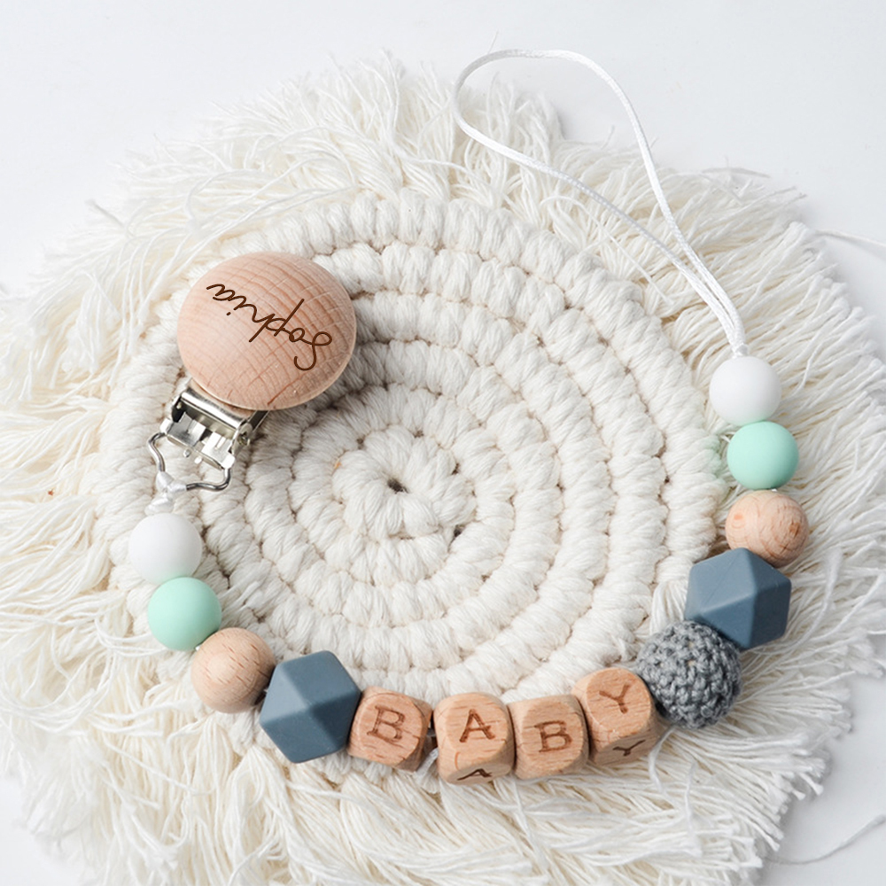Personalized Baby Pacifier Crochet Bead Clip | CWBaby112