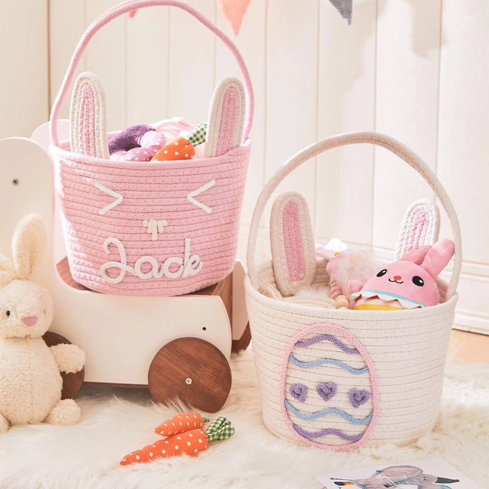 Personalized Handmade Easter Cotton Rope Bunny Basket | CWEaster38