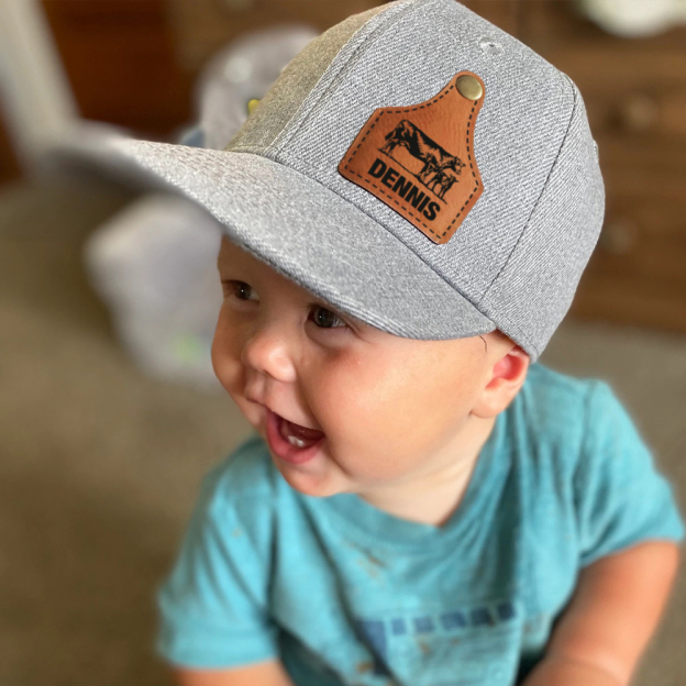 Personalize Kids Leather Patch Cow Tag Hat | CWBeach158