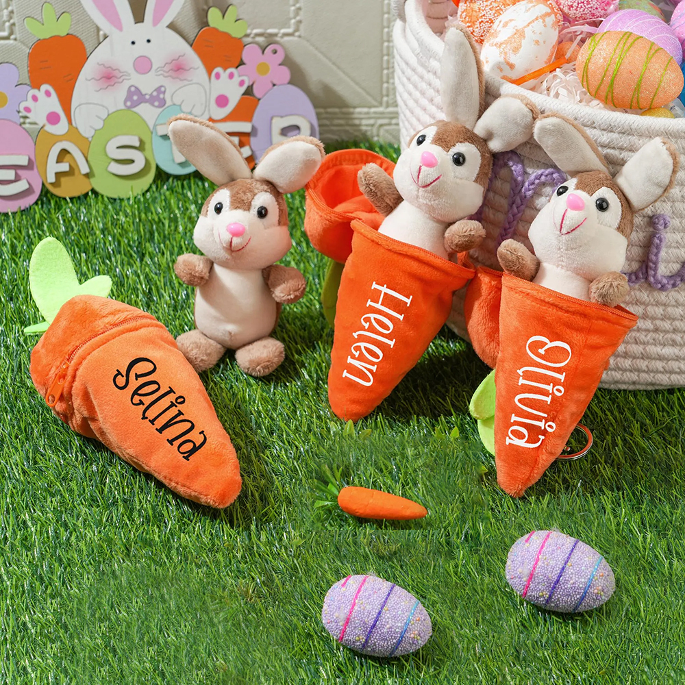 Personalized Easter Plush Carrot Keychain with Bunny | CWEaster52