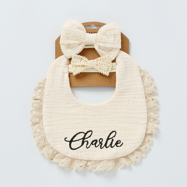 Personalized Embroidered Baby Bibs Headband Set | CWBaby29