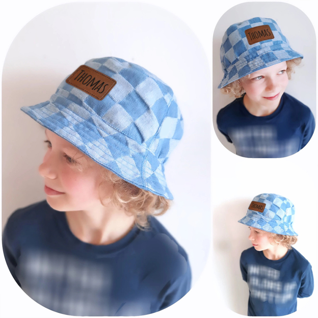 Personalized Leather Patch Checkerboard Denim Bucket Hat for Comfort & Unique | CWBeach175