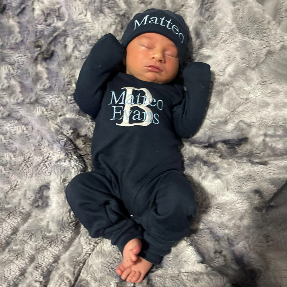 Personalized Embroidery Baby Coming Home Romper and Hat Set | CWBaby202