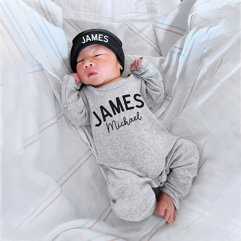 Personalized Baby Coming Home Romper With Hat Set | CWBaby13301