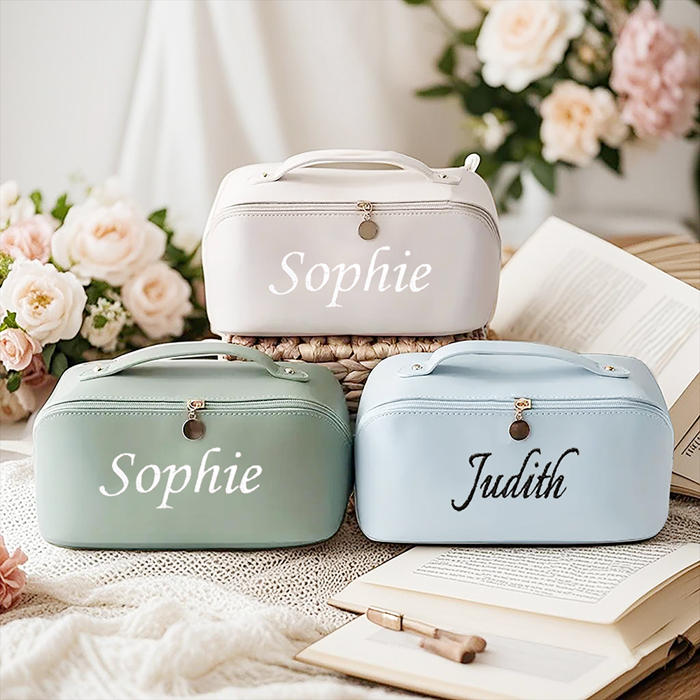 Personalized Embroidered Leather Travel Makeup Bag | CWPack298