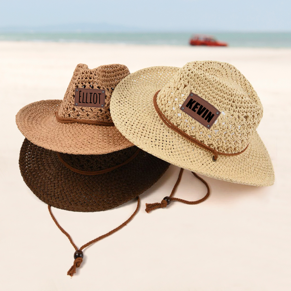 Personalized Summer Leather Patch Straw Hat for Comfort & Unique | CWBeach75