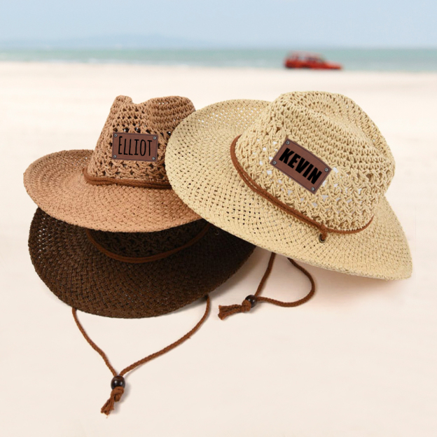 Personalized Summer Leather Patch Straw Hat for Comfort & Unique | CWBeach75