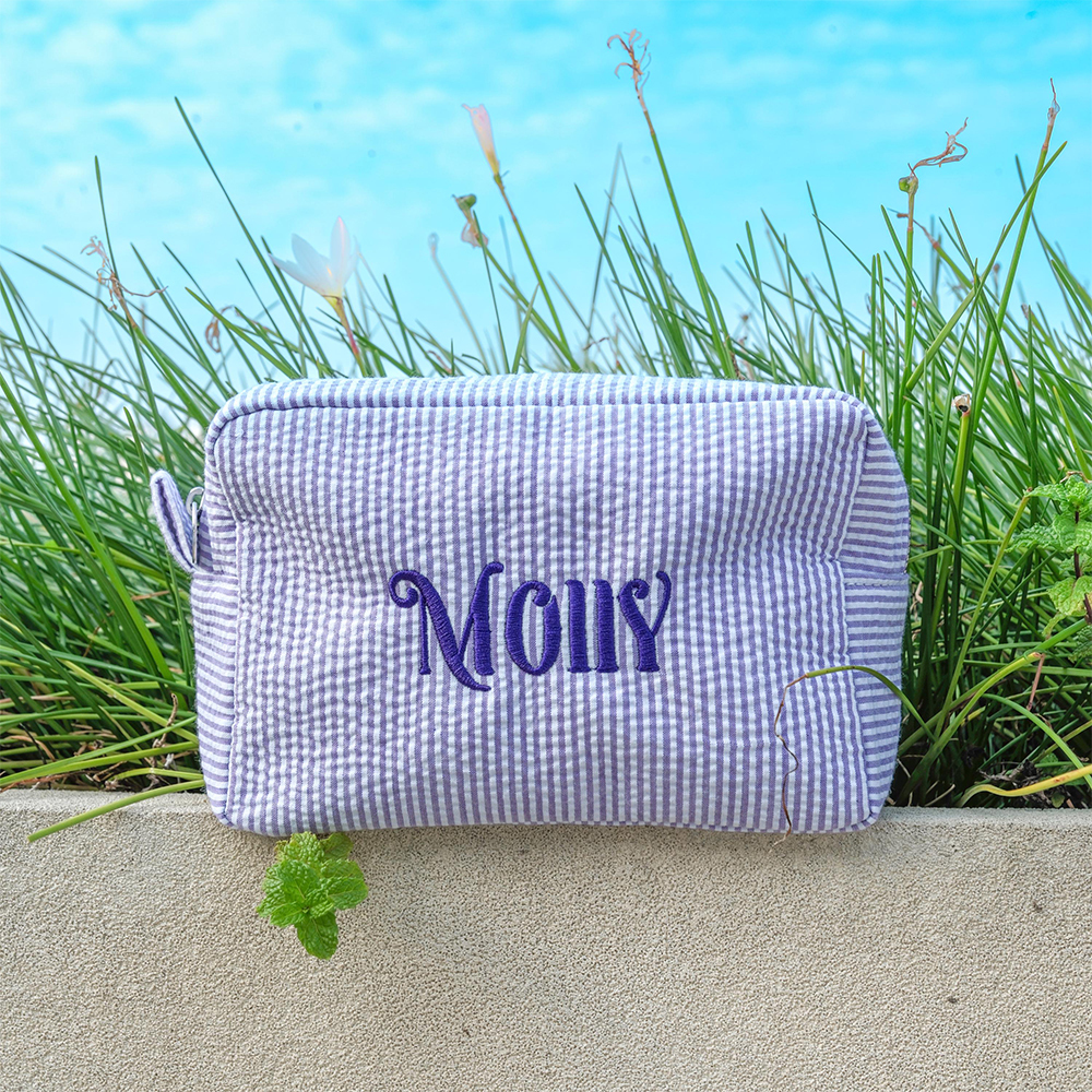 Personalized Embroidered Seersucker Striped Makeup Bag | CWPack295