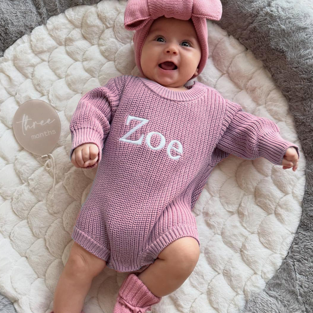 Personalized embroidered Name Baby Sweater Romper | CWBaby278