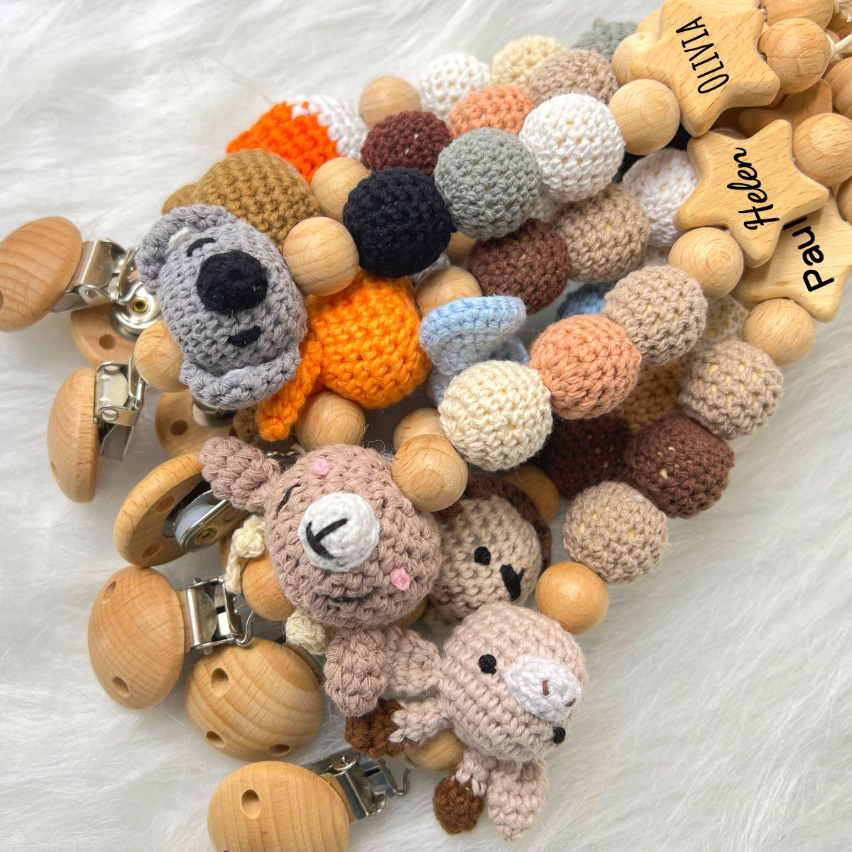 Personalized Baby Pacifier Crochet Animals Clip | CWBaby42