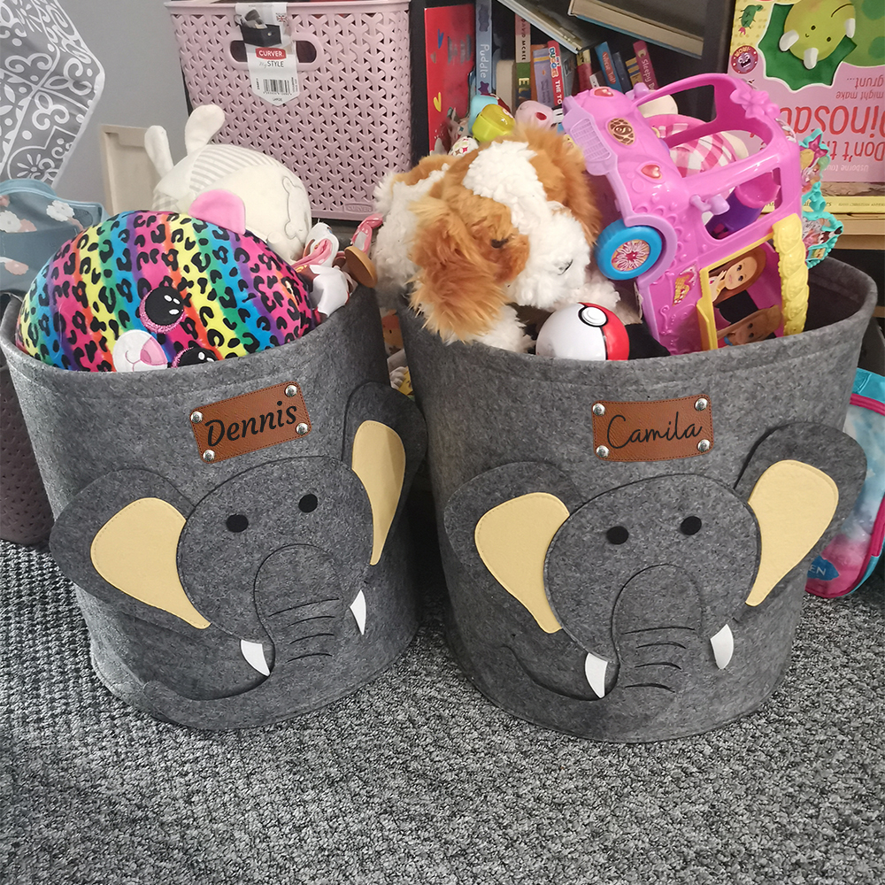 Personalized Leather patch Felt Laundry & Toy Storage Baskets | CWToy140