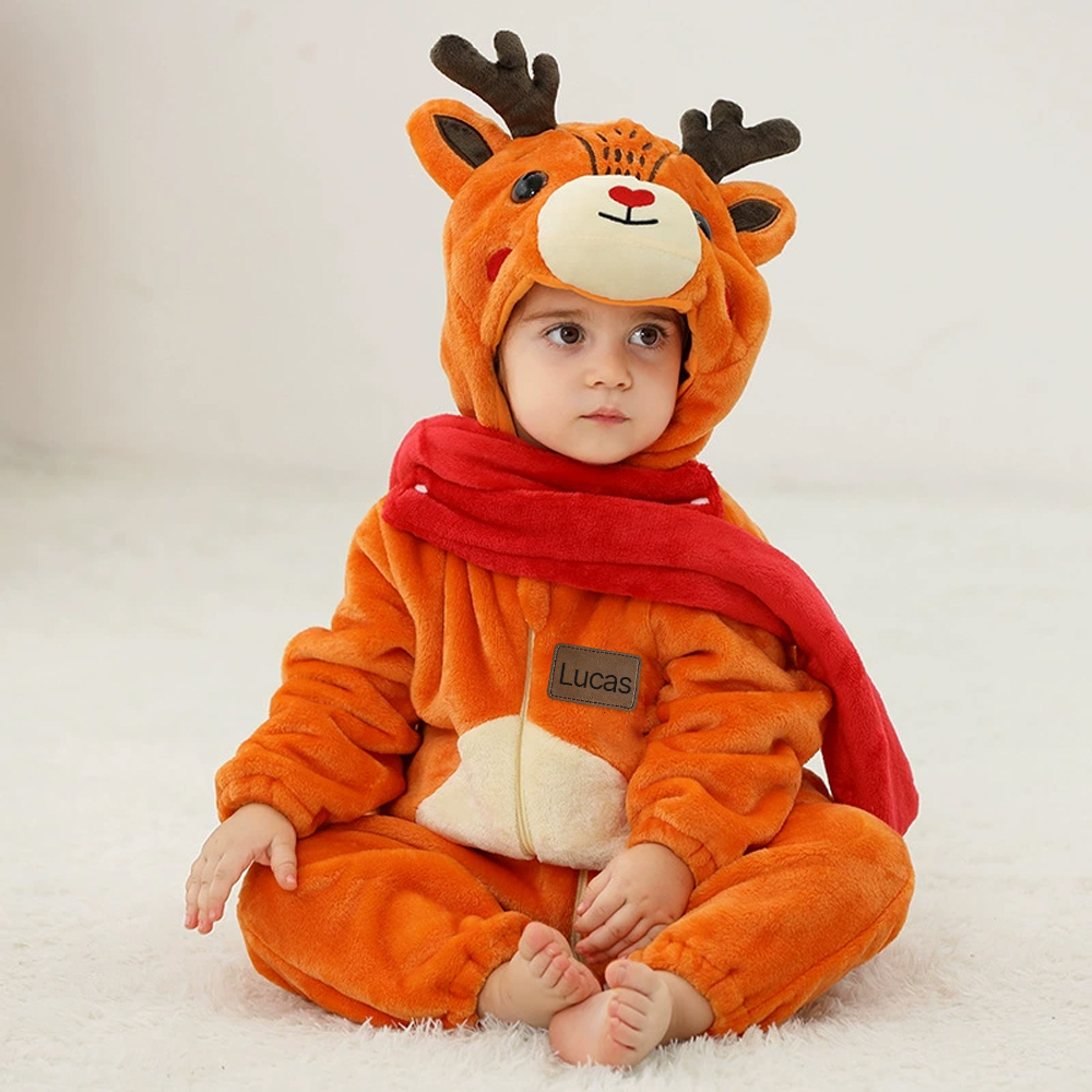 Personalized Leather Patch Baby Animal Warm Onesie  | CWBaby284