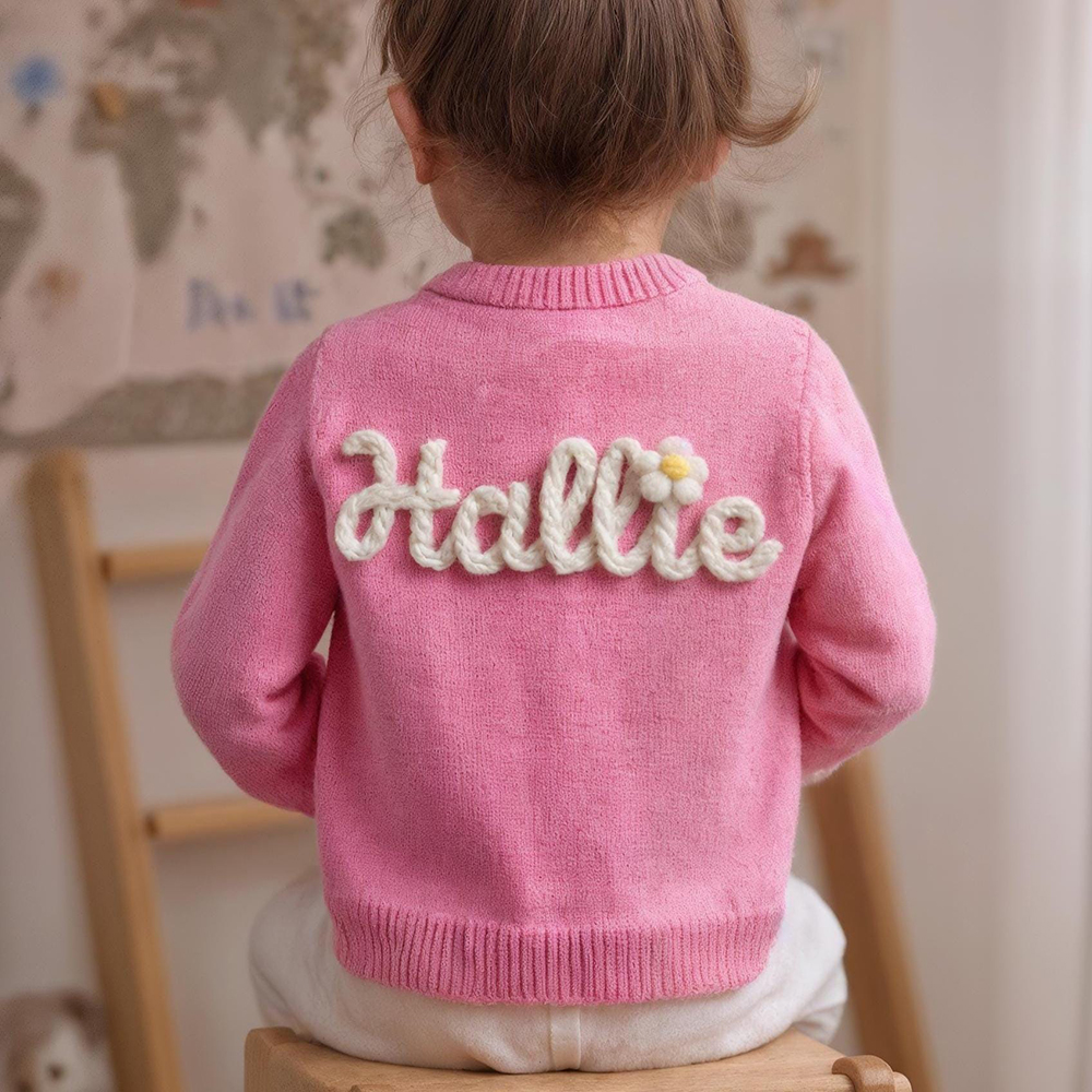Personalized Hand Embroidered Kids Cardigan | CWBaby289