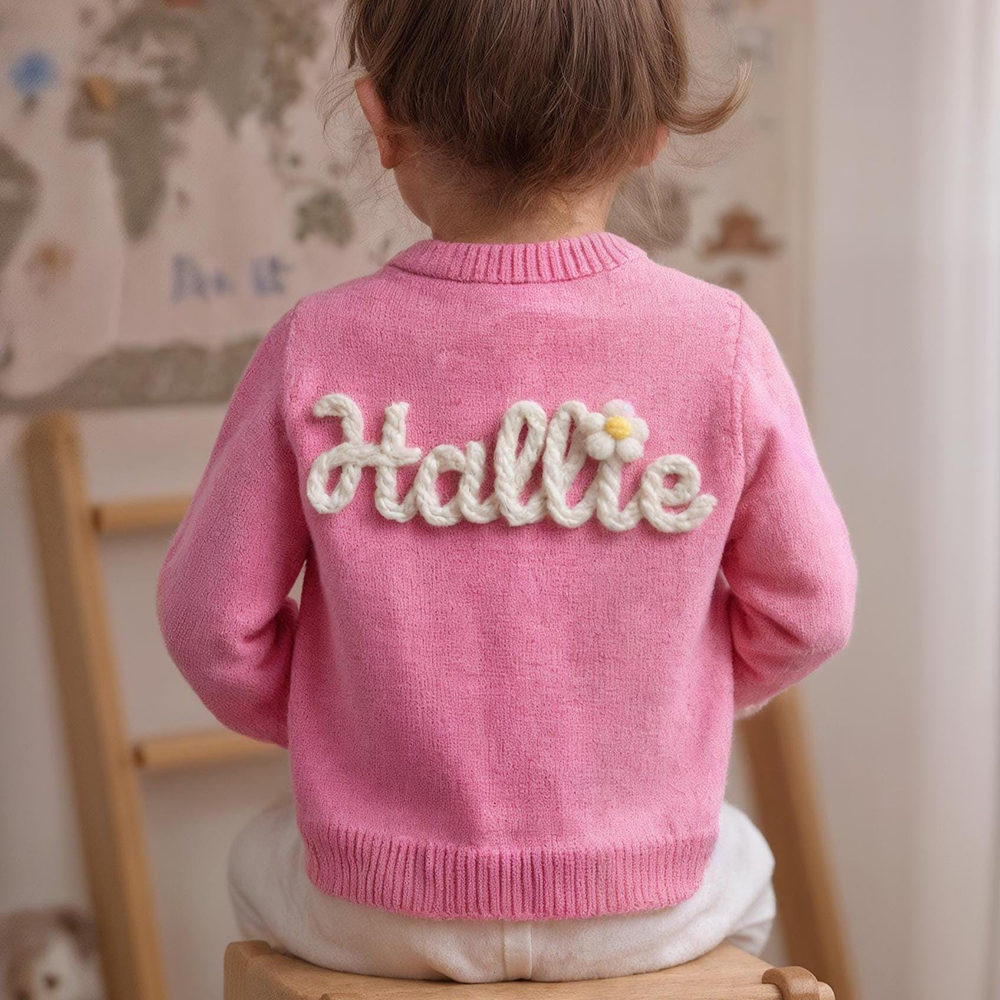 Personalized Hand Embroidered Kids Cardigan | CWBaby289