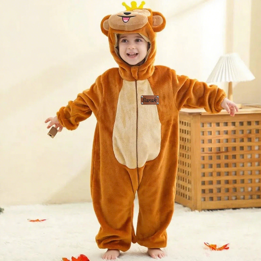 Personalized Leather Patch Baby Animal Romper  | CWBaby287