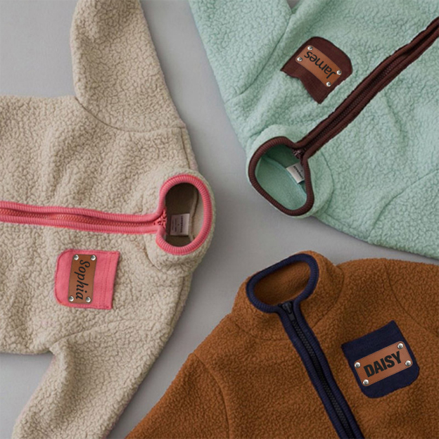 Personalized Leather Patch Baby Soft Sherpa Jumpsuit | CWBaby290