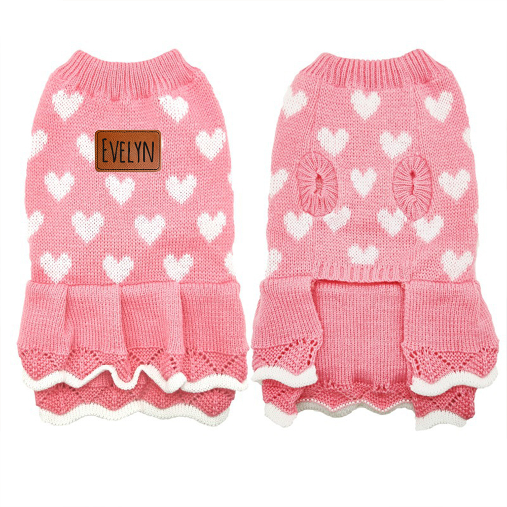 Personalized Leather Patch Pets Love Heart Sweater | BKPet201