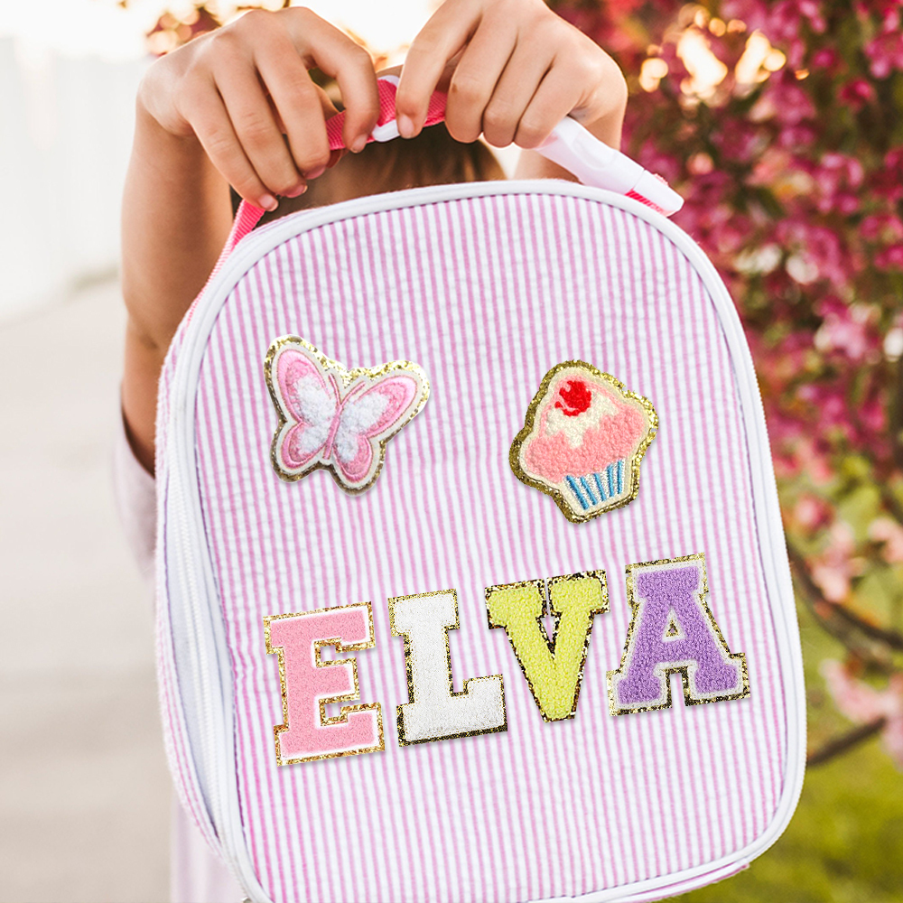 Personalized Chenille Patch Kids Seersucker Lunch Bag