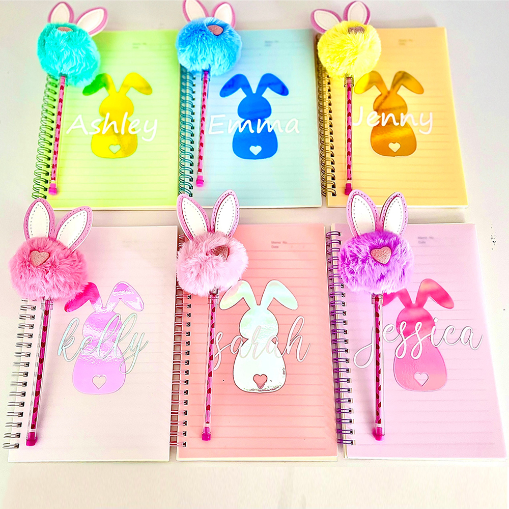 Personalised Easter Bunny Notebook and Pom-Pen Set  | CWToy108
