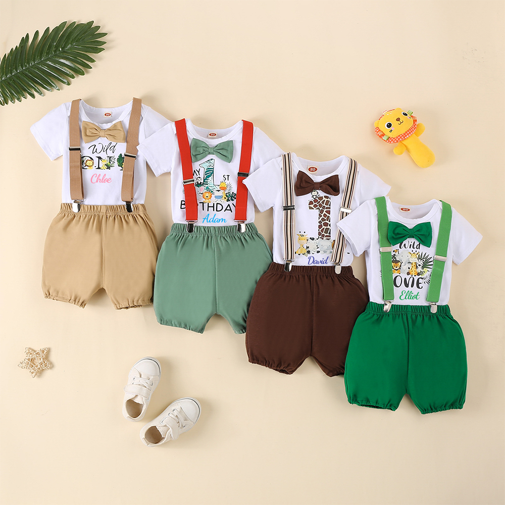Personalised Baby Boy 1st Birthday Animal Print Overalls Set | CWBaby195