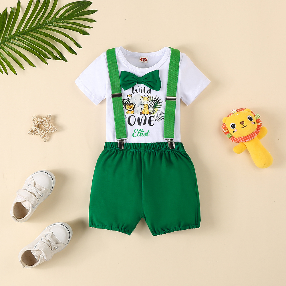 Personalised Baby Boy 1st Birthday Animal Print Overalls Set | CWBaby195