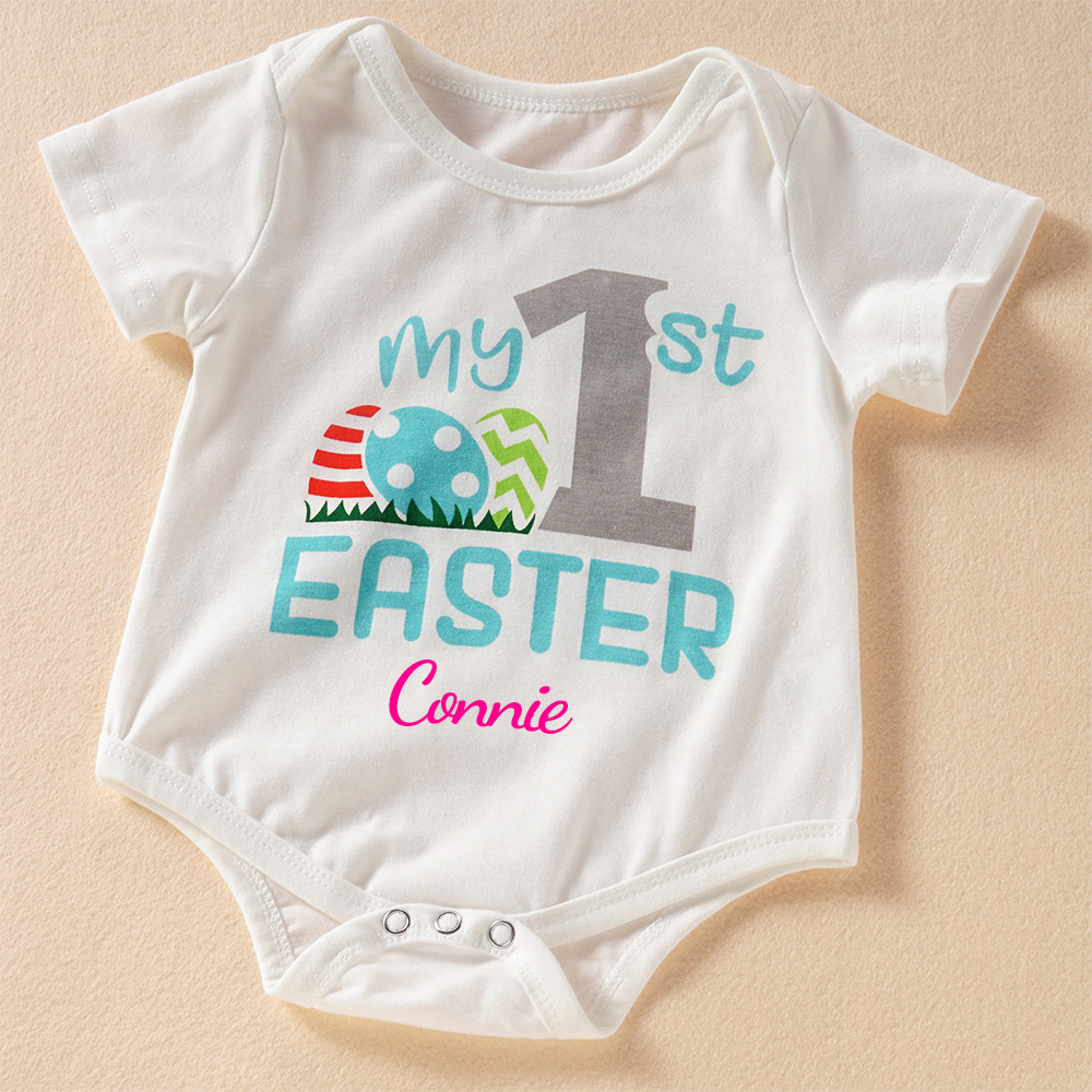 Personalized Baby Boy Cute Easter Alphabet 3pcs Outfit Set | CWEaster48