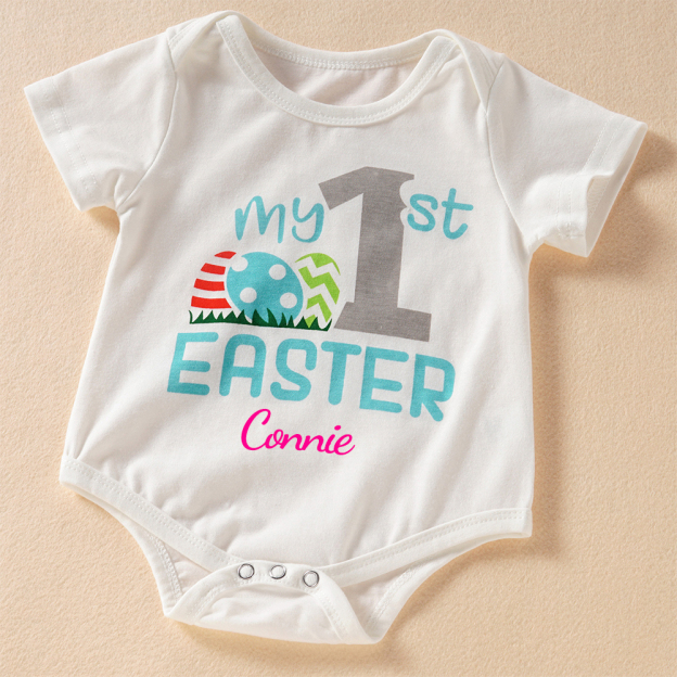 Personalized Baby Boy Cute Easter Alphabet 3pcs Outfit Set | CWEaster48