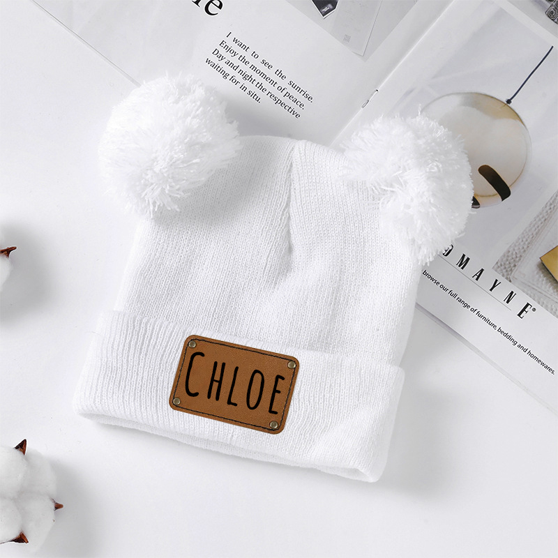 Personalized Leather Patch Pom Pom Hat for Comfort & Unique | HSKid55