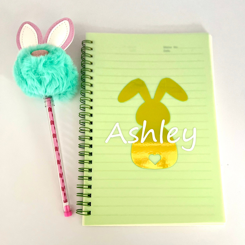 Personalised Easter Bunny Notebook and Pom-Pen Set  | CWToy108