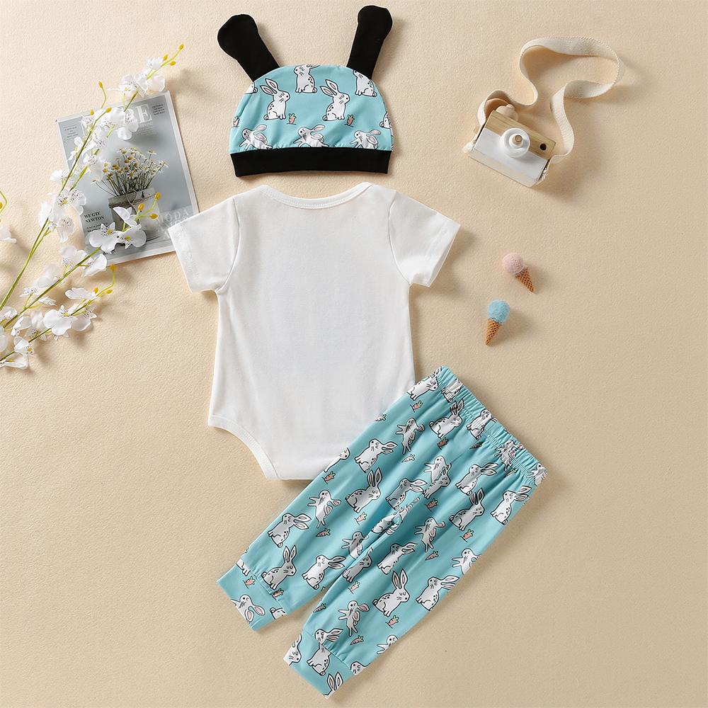 Personalized Baby Boy Cute Easter Alphabet 3pcs Outfit Set | CWEaster48