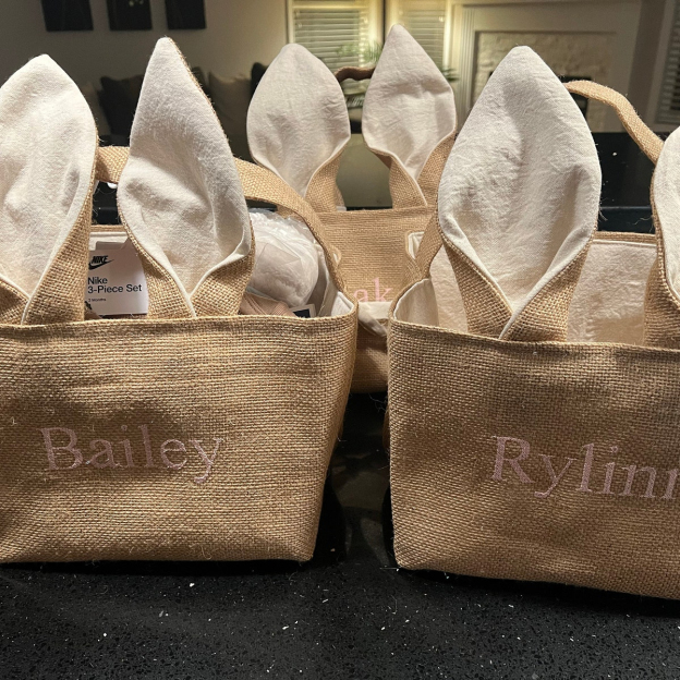 Personalized Embroidered Burlap Bunny Easter Basket | CWEaster46