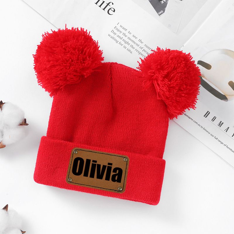 Personalized Leather Patch Pom Pom Hat for Comfort & Unique | HSKid55