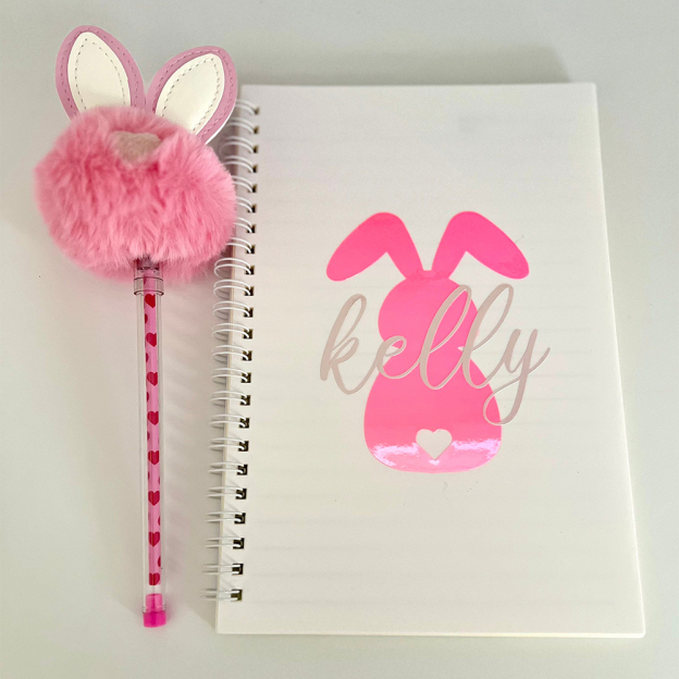 Personalised Easter Bunny Notebook and Pom-Pen Set  | CWToy108