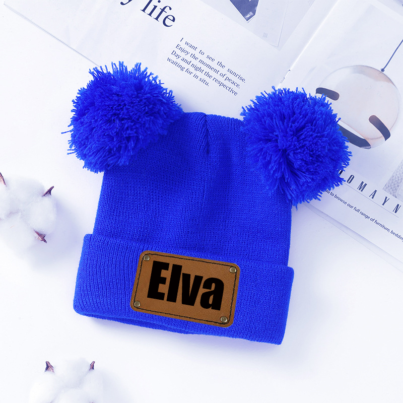 Personalized Leather Patch Pom Pom Hat for Comfort & Unique | HSKid55