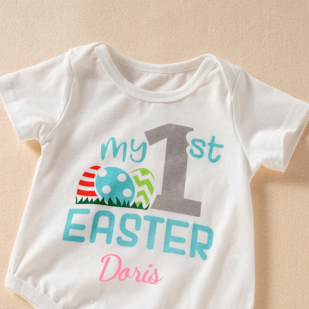 Personalized Baby Boy Cute Easter Alphabet 3pcs Outfit Set | CWEaster48
