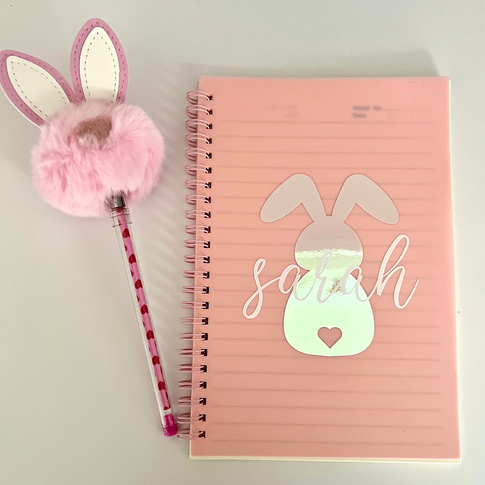 Personalised Easter Bunny Notebook and Pom-Pen Set  | CWToy108