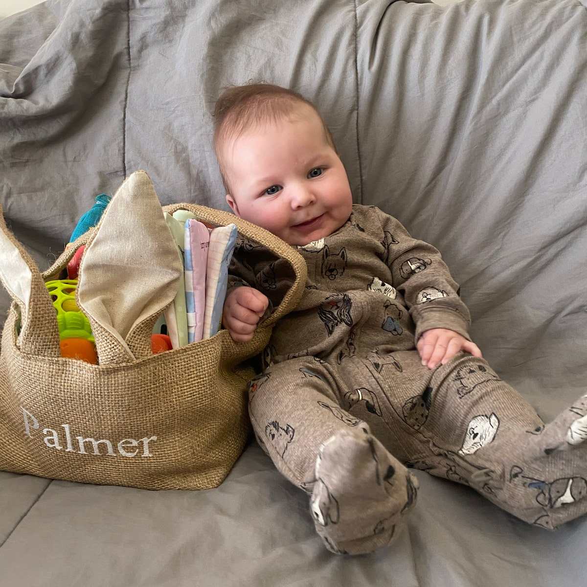 Personalized Embroidered Burlap Bunny Easter Basket | CWEaster46