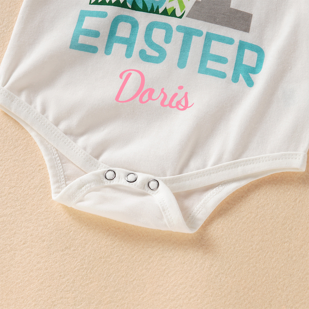 Personalized Baby Boy Cute Easter Alphabet 3pcs Outfit Set | CWEaster48