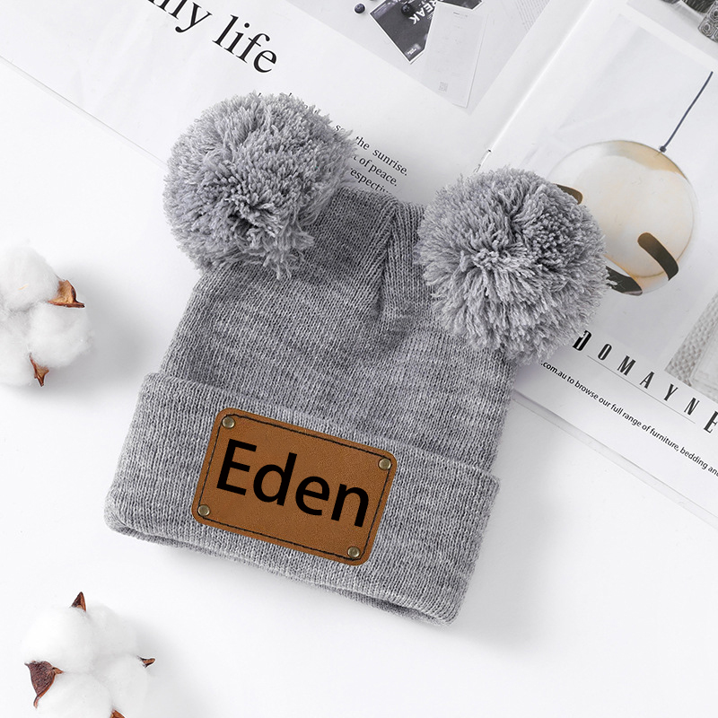 Personalized Leather Patch Pom Pom Hat for Comfort & Unique | HSKid55