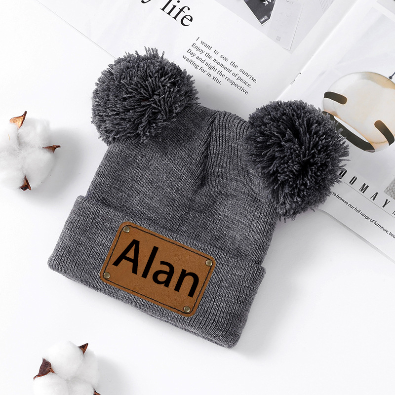 Personalized Leather Patch Pom Pom Hat for Comfort & Unique | HSKid55