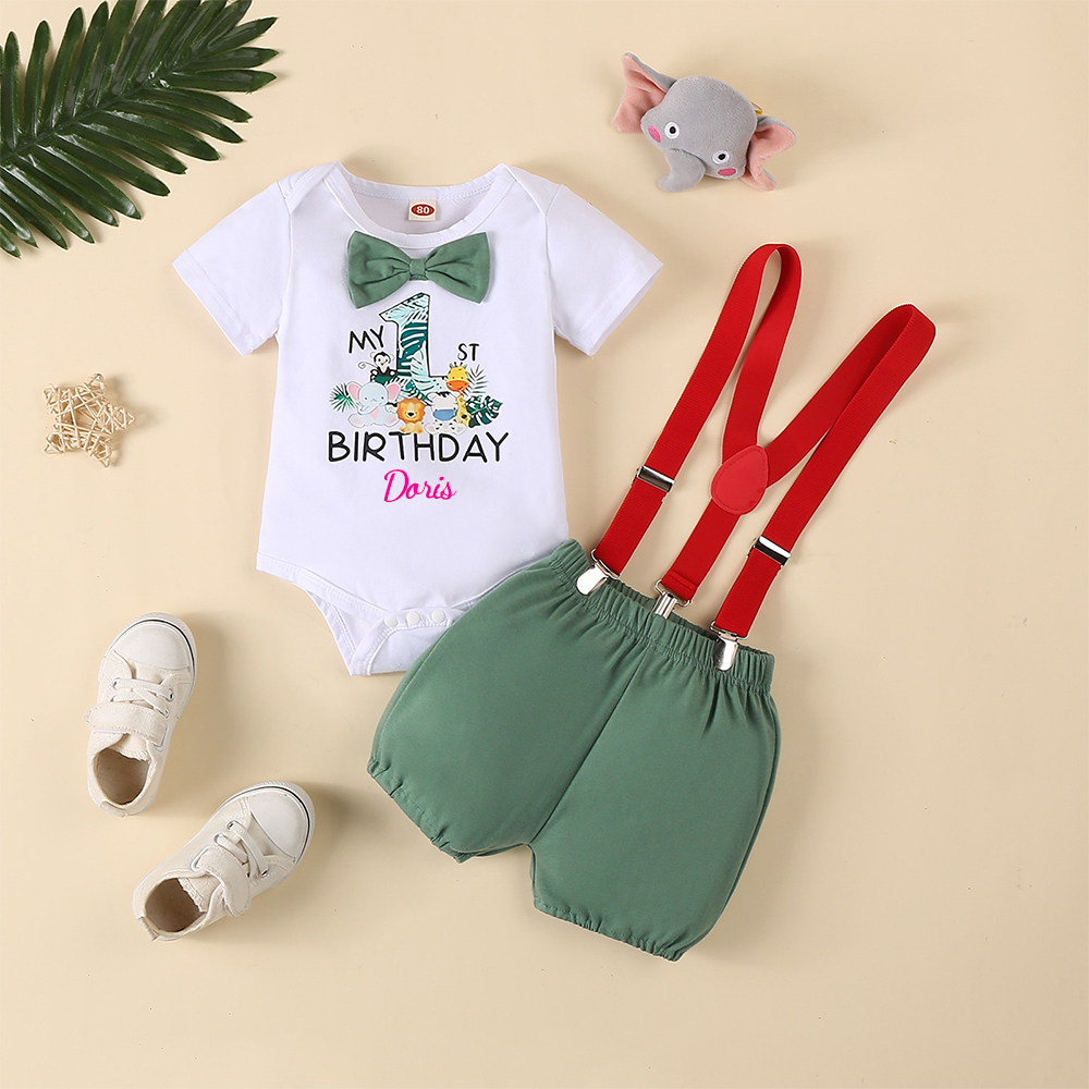 Personalised Baby Boy 1st Birthday Animal Print Overalls Set | CWBaby195