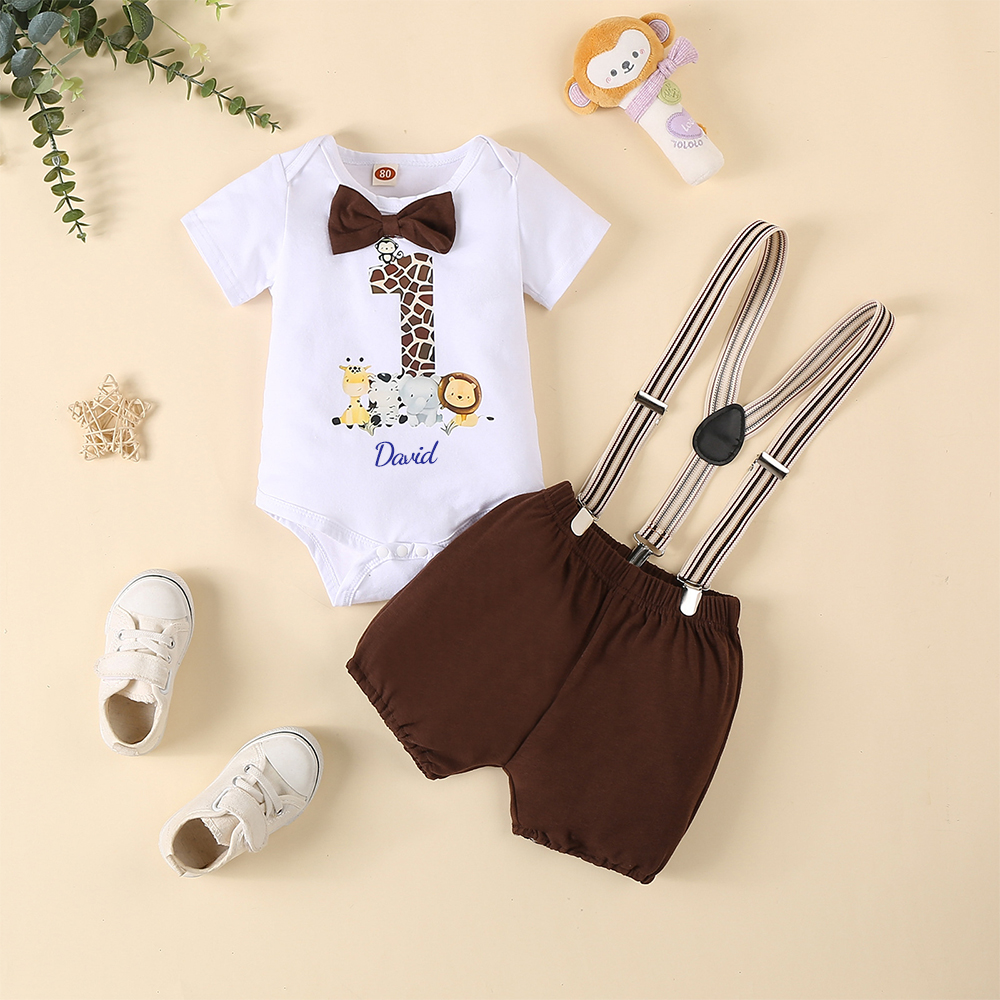 Personalised Baby Boy 1st Birthday Animal Print Overalls Set | CWBaby195