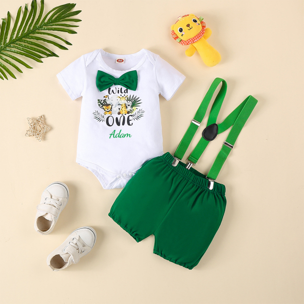 Personalised Baby Boy 1st Birthday Animal Print Overalls Set | CWBaby195