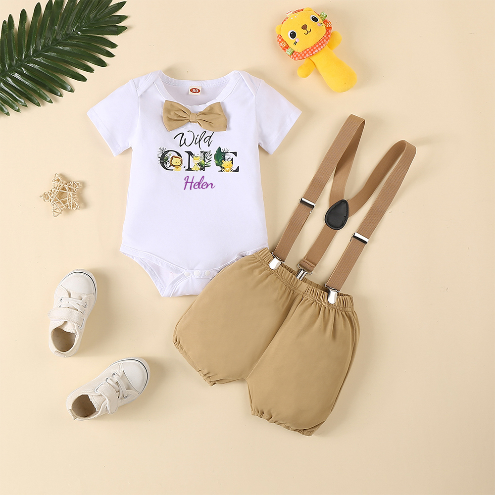 Personalised Baby Boy 1st Birthday Animal Print Overalls Set | CWBaby195