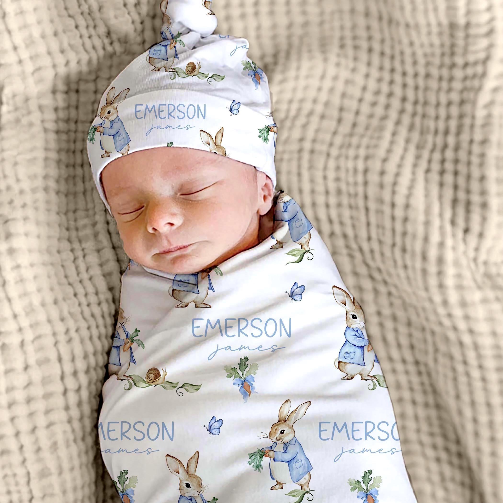Personalized Bunny Bows Baby Easter Swaddle | BBBlanket37